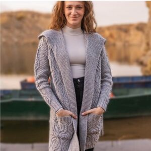NEW Saol Ireland Merino Wool Cardigan Knited Gray Cardigan